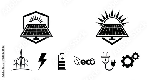 Black  White Icons Set for Renewable Energy and Ecology