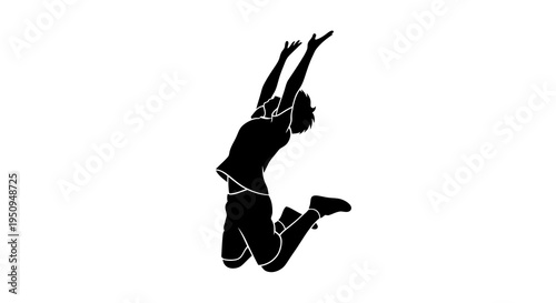 Black silhouette of a jumping volleyball player in action, flat style