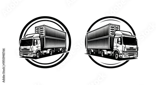 Black and White Container Truck Logo - Logistics and Delivery Vector Art