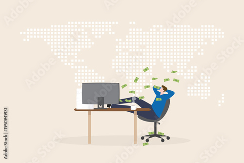 Make money online and passive income concept with relaxed remote worker receiving profit