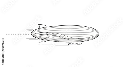 Vintage Airship Blimp Flying Fast, Retro Transportation, Historical Aircraft Illustration