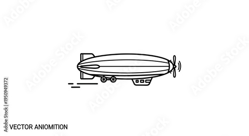 Vintage Airship Blimp Vector Icon, Retro Zeppelin Transportation, Outline Illustration