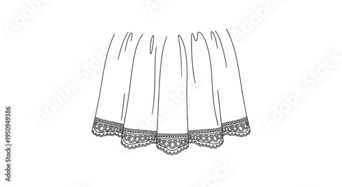 Vintage Lace Trim Skirt Drawing, Fashion Design Sketch, Retro Clothing Detail
