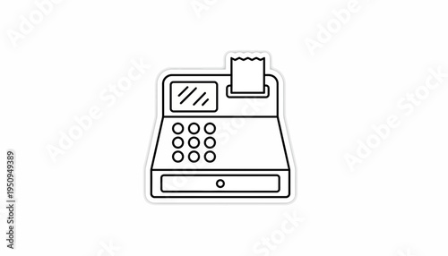 Vintage Cash Register Icon, Retro Point of Sale Machine, Simple Line Art Illustration