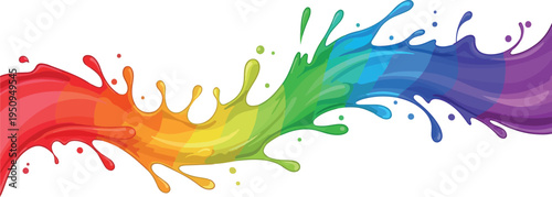 Vibrant rainbow paint splash flowing and bursting with color, isolated on a white background, artistic abstract background with organic shapes and fluid motion