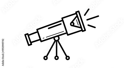 Telescope Icon on Tripod, Scientific Discovery and Exploration Concept