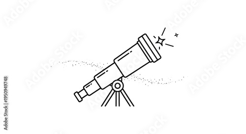 Telescope Icon on Tripod, Starry Night Sky, Astronomy and Exploration Concept