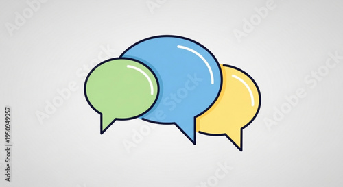 Colorful speech bubbles in green blue and yellow for communication and dialogue