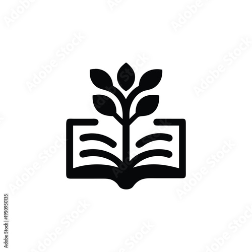 Open book with growing plant illustration