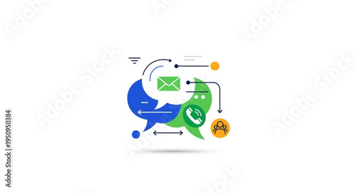 Multicolor chat and communication symbols exchanging messages with email and social media icons in a digital network