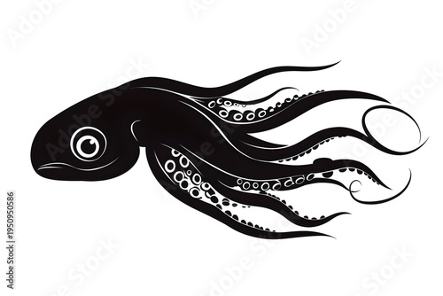 Mysterious Silhouette: An artistic representation of an octopus, captured in an elegant silhouette, highlighting its unique form and features in an isolated studio environment.
