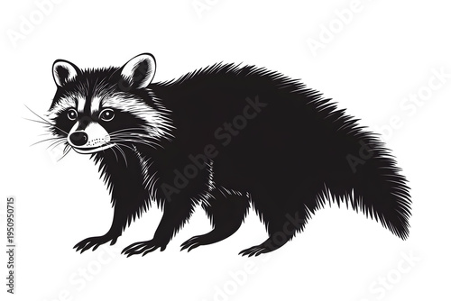 Raccoon Illustration: A detailed monochromatic illustration of a raccoon, showcasing its distinctive features and endearing nature.