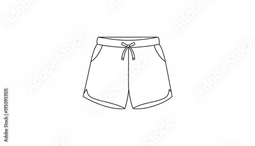 Simple Line Drawing of Comfortable Athletic Shorts with Drawstring and Pockets