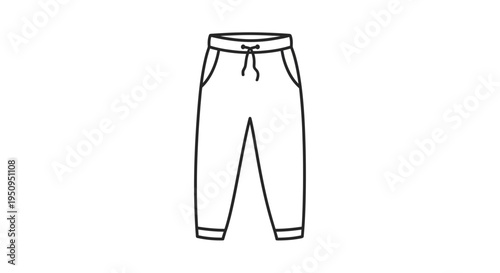 Simple Line Drawing of Comfortable Jogger Pants with Drawstring and Pockets