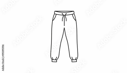 Simple Line Drawing of Comfortable Jogger Pants with Drawstring Waist