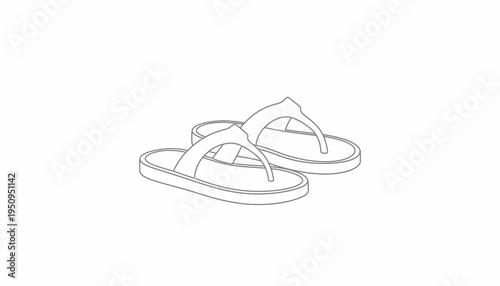 Simple Line Drawing of Flip Flops on White Background