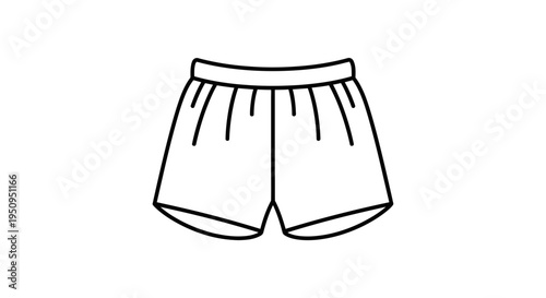 Simple line drawing of shorts, isolated on white background.