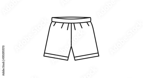 Simple line drawing of shorts, isolated on white background. Minimalist clothing icon.