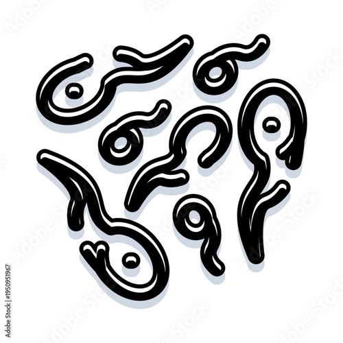 Microorganisms moving, creating a dynamic biological cell structure in an abstract science concept, illustrating cellular activity and potential viral or bacterial forms with a clean graphic design