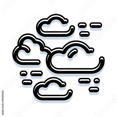 Weather icon depicting fluffy cumulus clouds and falling raindrops, creating a simple graphic for meteorology, climate, and daily precipitation forecasts