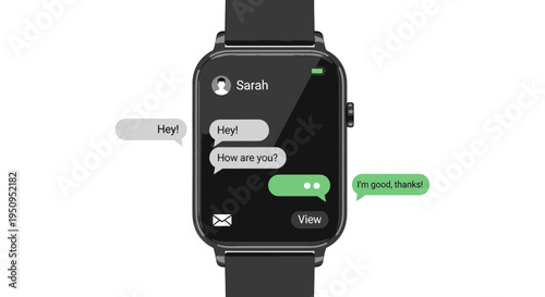 Vector smartwatch with chat conversation on screen