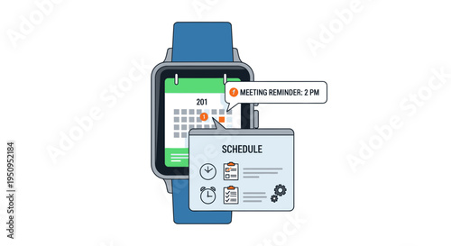 Smartwatch interface vector illustration with schedule and notification