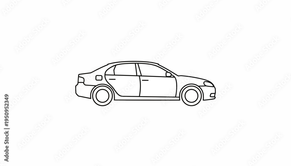 Fototapeta premium Simple Line Drawing of a Sedan Car, Minimalist Automotive Illustration