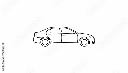 Simple Line Drawing of a Sedan Car, Minimalist Automotive Illustration