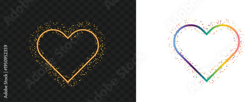 Heart shapes with sparkling particles on black and white backgrounds for love and celebration concepts