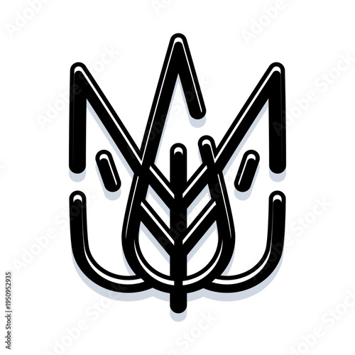 National symbol combining a trident design with an abstract plant leaf, representing agriculture, strength, and heritage in a minimalist, conceptual illustration style