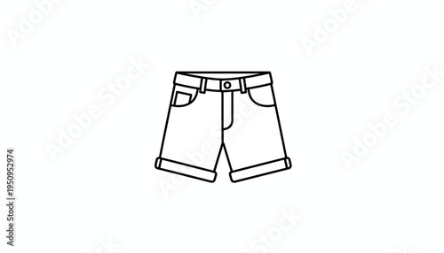 Simple Line Art Icon of Denim Shorts with Cuffed Hems