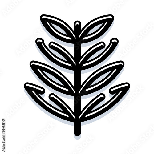 Stylized black and white cereal plant icon with subtle shadow, minimalist wheat silhouette representing agriculture, grain production, natural and organic food concepts
