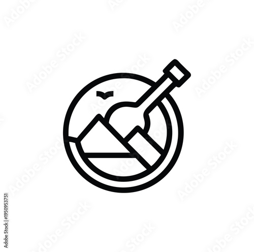 Nature bottle icon with mountains and bird