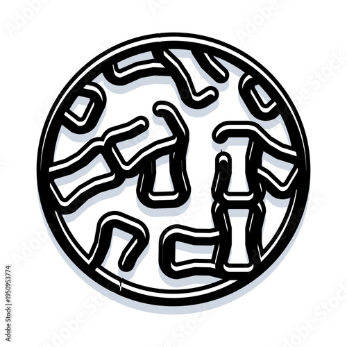 Microorganism cells or bacteria spreading inside a circular shape, illustrating medical biology themes, health issues, and viral contagion concepts on a white background