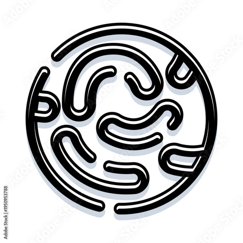 Abstract illustration of stylized bacteria or cells, depicting microscopic organisms and pathogens moving in a circular, scientific context, representing biology and research