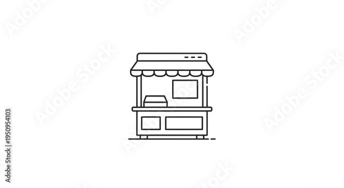 Simple Line Art Icon of a Food Stall Kiosk with Awning and Counter