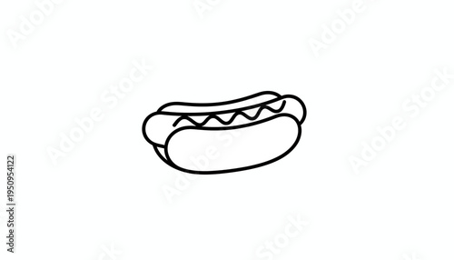 Simple Line Art Icon of a Hot Dog in a Bun with Mustard
