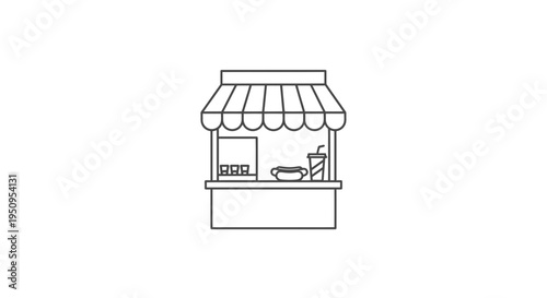 Simple Line Art Icon of a Hot Dog Stand with Umbrella and Drink