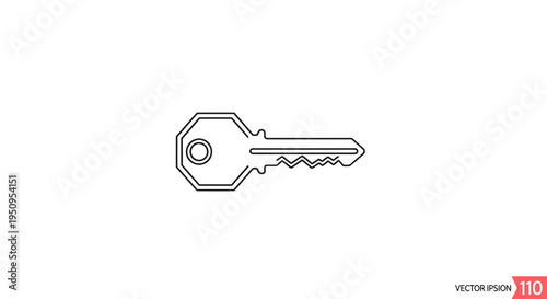 Simple Line Art Icon of a Key, Isolated on White Background