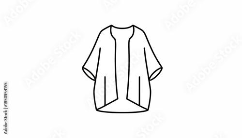 Simple Line Art Icon of a Kimono Cardigan, Minimalist Fashion Illustration