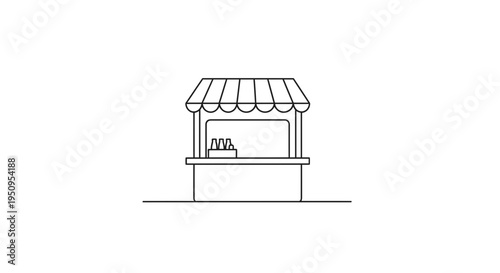 Simple Line Art Icon of a Market Stall with Drinks