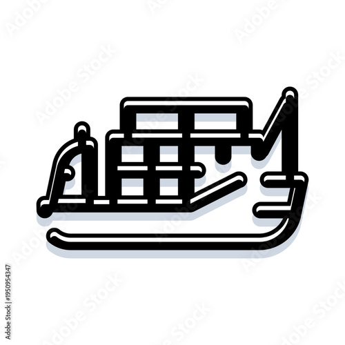 Dog sled travelling across a winter landscape, representing adventure, exploration, and traditional northern transportation, with a minimalist outline design