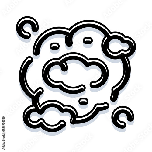 Stylized outlined drawing of a cloud, symbolizing weather conditions, environmental concerns like air pollution, or general climate impact with a shadow detail
