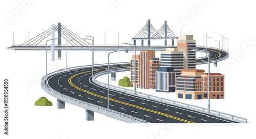 Modern City Infrastructure with Elevated Highway and Bridges.