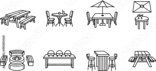 Various outdoor and indoor furniture arrangements and designs Vector