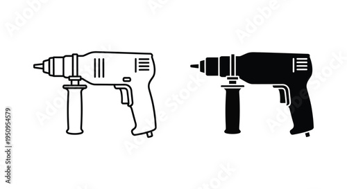 Two different styles of electric rotary hammer drill icons presented side by side for construction design