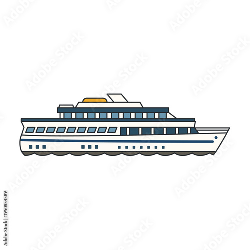 Passenger river cruise ship isolated on white background. Travel transport vessel. Illustration.