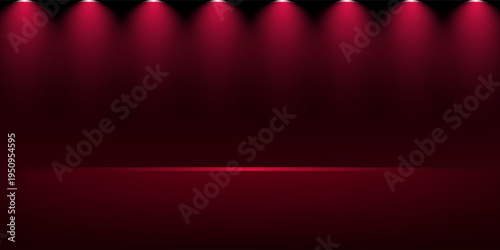 Empty black and red studio background. Empty Room Studio with table. Space for selling products, backdrop, wallpaper, background, text. Gradient table. Vector illustration.