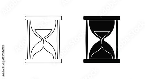 Dual vector graphic illustration of classic hourglass icons representing the concept of passing time and deadlines.