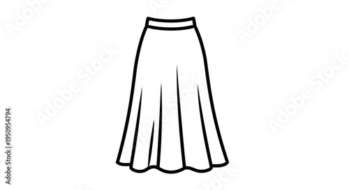 Simple Black and White Illustration of a Flowy Midi Skirt